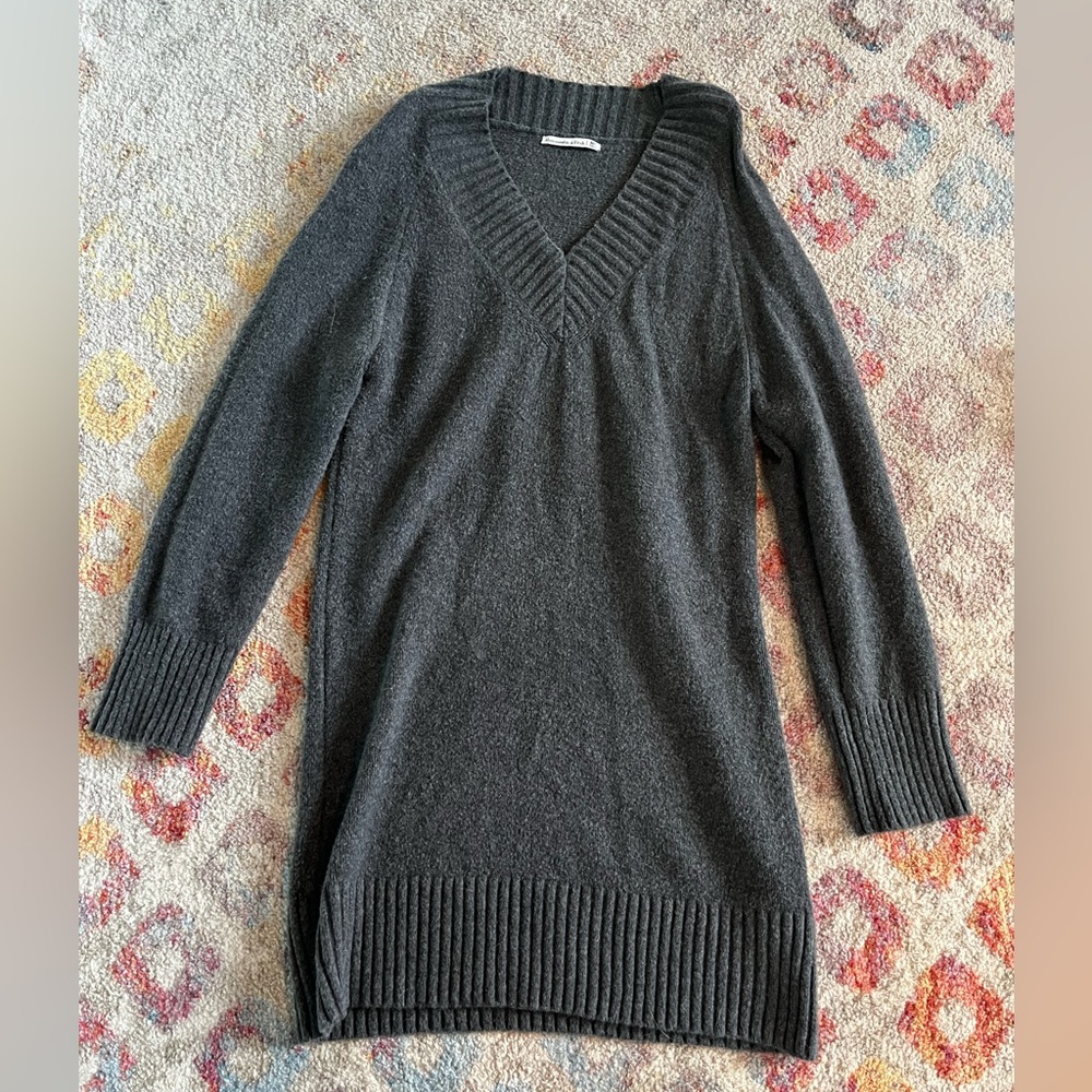 Abercrombie & Fitch V-Neck Longline Women's Sweater Dress - Charcoal Gray